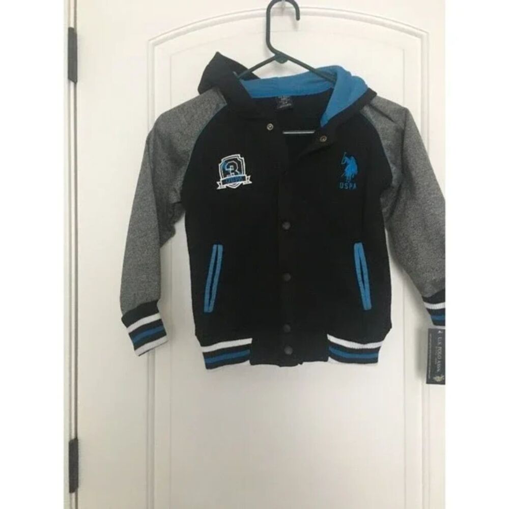 U.S. Polo ASSN. Boy's Hooded Sweat Jacket Sz 5/6 MultiColor Hooded Coat